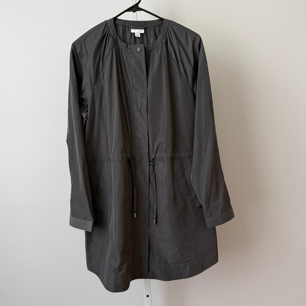 J. Jill S Gray Jacket Drawstring Zip Utility Anorak Minimalist Preppy Outdoors